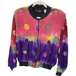 Vintage 90s Frantik Women's Size M Tie Dye Zip Lined Bomber Jacket